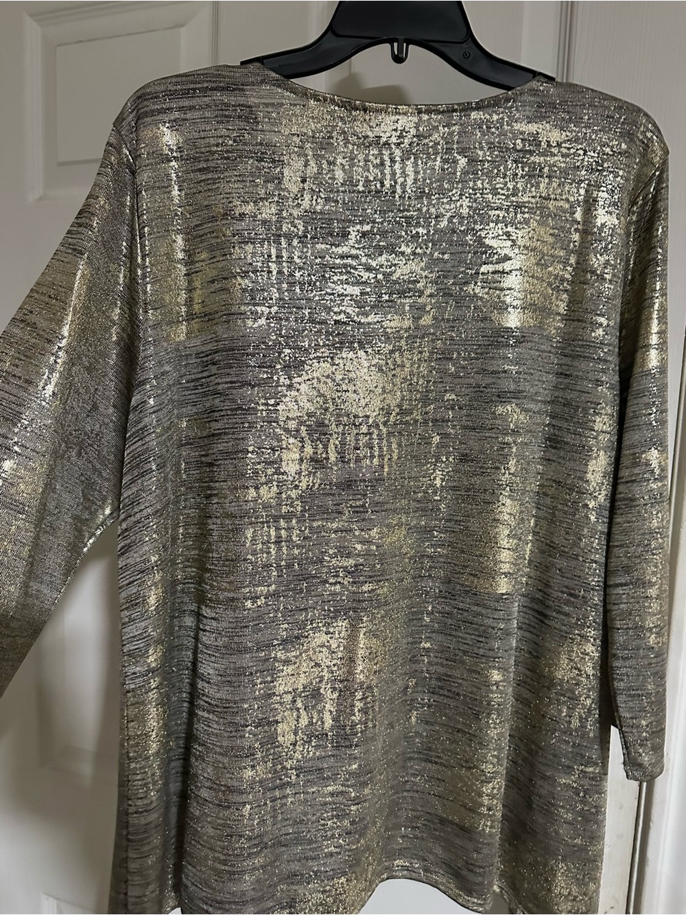 Ruby Rd. Silver Metallic Knit Top with Rhinestone Accent - Picture 3 of 5